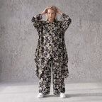 Damen Bluse Avantgarde Viskose Schwarz/Ecru, Zipfelschnitt, Hemdkragen, Oversize große Größen – AKH Fashion
