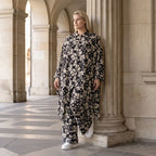 Damen Bluse Avantgarde Viskose Schwarz/Ecru, Zipfelschnitt, Hemdkragen, Oversize große Größen – AKH Fashion