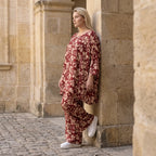 Damen Shirt Avantgarde Viskose Weinrot/Rose, A-Linie, 3/4-Arm, Oversize große Größen – AKH Fashion