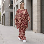 Damen Shirt Avantgarde Viskose Weinrot/Rose, A-Linie, 3/4-Arm, Oversize große Größen – AKH Fashion
