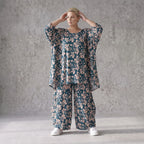 Damen Shirt Avantgarde Viskose Petrol/Rose, A-Linie, 3/4-Arm, Oversize große Größen – AKH Fashion