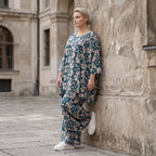 Damen Shirt Avantgarde Viskose Petrol/Rose, A-Linie, 3/4-Arm, Oversize große Größen – AKH Fashion