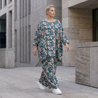 Damen Shirt Avantgarde Viskose Petrol/Rose, A-Linie, 3/4-Arm, Oversize große Größen – AKH Fashion