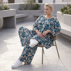 Damen Shirt Avantgarde Viskose Petrol/Rose, A-Linie, 3/4-Arm, Oversize große Größen – AKH Fashion