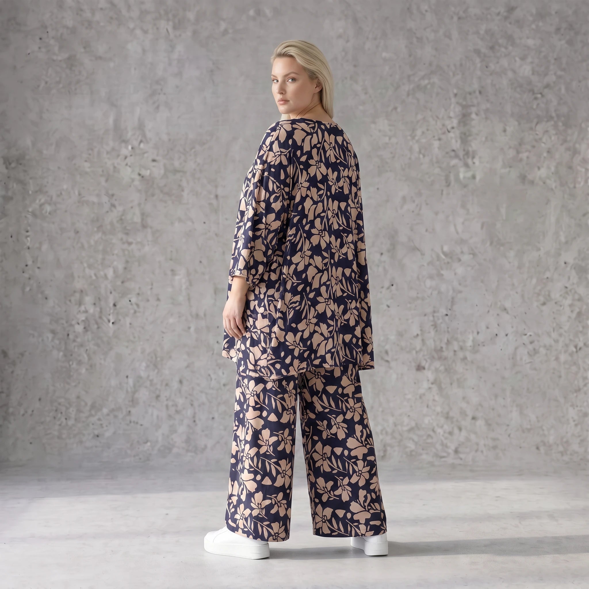 Damen Shirt Avantgarde Viskose Marine/Rose, A-Linie, 3/4-Arm, Oversize große Größen – AKH Fashion
