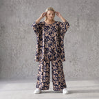 Damen Shirt Avantgarde Viskose Marine/Rose, A-Linie, 3/4-Arm, Oversize große Größen – AKH Fashion