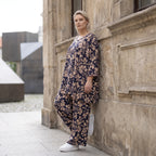 Damen Shirt Avantgarde Viskose Marine/Rose, A-Linie, 3/4-Arm, Oversize große Größen – AKH Fashion