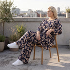 Damen Shirt Avantgarde Viskose Marine/Rose, A-Linie, 3/4-Arm, Oversize große Größen – AKH Fashion