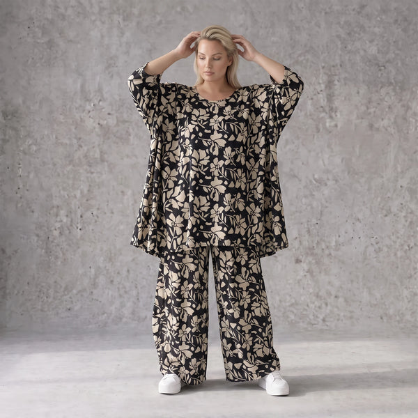 Damen Shirt Avantgarde Viskose Schwarz/Ecru, A-Linie, Oversize große Größen – AKH Fashion