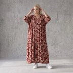 Damen Kleid Avantgarde Viskose Weinrot/Rose, A-Linie, V-Ausschnitt, Oversize große Größen – AKH Fashion