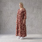 Damen Kleid Avantgarde Viskose Weinrot/Rose, A-Linie, V-Ausschnitt, Oversize große Größen – AKH Fashion