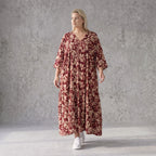 Damen Kleid Avantgarde Viskose Weinrot/Rose, A-Linie, V-Ausschnitt, Oversize große Größen – AKH Fashion