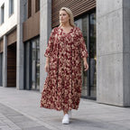 Damen Kleid Avantgarde Viskose Weinrot/Rose, A-Linie, V-Ausschnitt, Oversize große Größen – AKH Fashion