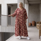 Damen Kleid Avantgarde Viskose Weinrot/Rose, A-Linie, V-Ausschnitt, Oversize große Größen – AKH Fashion
