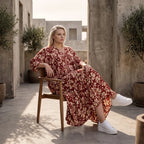 Damen Kleid Avantgarde Viskose Weinrot/Rose, A-Linie, V-Ausschnitt, Oversize große Größen – AKH Fashion