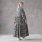 Damen Kleid Avantgarde Viskose Petrol/Rose, A-Linie, 3/4-Arm, V-Ausschnitt, Oversize große Größen – AKH Fashion
