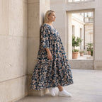 Damen Kleid Avantgarde Viskose Petrol/Rose, A-Linie, 3/4-Arm, V-Ausschnitt, Oversize große Größen – AKH Fashion
