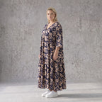 Damen Kleid Avantgarde Viskose Marine/Rose, A-Linie, V-Ausschnitt, Oversize große Größen – AKH Fashion