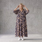 Damen Kleid Avantgarde Viskose Marine/Rose, A-Linie, V-Ausschnitt, Oversize große Größen – AKH Fashion