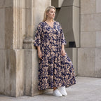 Damen Kleid Avantgarde Viskose Marine/Rose, A-Linie, V-Ausschnitt, Oversize große Größen – AKH Fashion