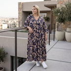Damen Kleid Avantgarde Viskose Marine/Rose, A-Linie, V-Ausschnitt, Oversize große Größen – AKH Fashion