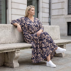 Damen Kleid Avantgarde Viskose Marine/Rose, A-Linie, V-Ausschnitt, Oversize große Größen – AKH Fashion