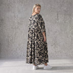 Damen Kleid Avantgarde Viskose Schwarz/Ecru, A-Linie, V-Ausschnitt, Oversize große Größen – AKH Fashion