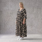 Damen Kleid Avantgarde Viskose Schwarz/Ecru, A-Linie, V-Ausschnitt, Oversize große Größen – AKH Fashion