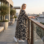 Damen Kleid Avantgarde Viskose Schwarz/Ecru, A-Linie, V-Ausschnitt, Oversize große Größen – AKH Fashion