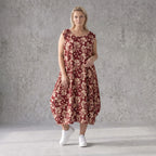 Damen Kleid Avantgarde Viskose Weinrot/Rose, Ballonschnitt, ärmellos, Flügeltaschen, Oversize große Größen – AKH Fashion