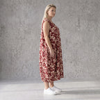 Damen Kleid Avantgarde Viskose Weinrot/Rose, Ballonschnitt, ärmellos, Flügeltaschen, Oversize große Größen – AKH Fashion