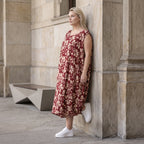 Damen Kleid Avantgarde Viskose Weinrot/Rose, Ballonschnitt, ärmellos, Flügeltaschen, Oversize große Größen – AKH Fashion