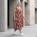 Damen Kleid Avantgarde Viskose Weinrot/Rose, Ballonschnitt, ärmellos, Flügeltaschen, Oversize große Größen – AKH Fashion