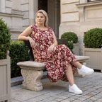 Damen Kleid Avantgarde Viskose Weinrot/Rose, Ballonschnitt, ärmellos, Flügeltaschen, Oversize große Größen – AKH Fashion