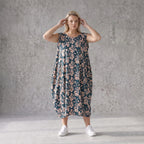 Damen Kleid Avantgarde Viskose Petrol/Rose, Ballonschnitt, ärmellos, Flügeltaschen, Oversize große Größen – AKH Fashion