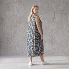 Damen Kleid Avantgarde Viskose Petrol/Rose, Ballonschnitt, ärmellos, Flügeltaschen, Oversize große Größen – AKH Fashion