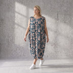 Damen Kleid Avantgarde Viskose Petrol/Rose, Ballonschnitt, ärmellos, Flügeltaschen, Oversize große Größen – AKH Fashion
