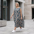 Damen Kleid Avantgarde Viskose Petrol/Rose, Ballonschnitt, ärmellos, Flügeltaschen, Oversize große Größen – AKH Fashion