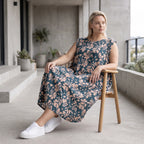 Damen Kleid Avantgarde Viskose Petrol/Rose, Ballonschnitt, ärmellos, Flügeltaschen, Oversize große Größen – AKH Fashion
