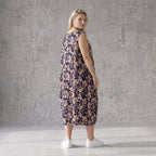 Damen Kleid Avantgarde Viskose Marine/Rose, Ballonschnitt, ärmellos, Flügeltaschen, Oversize große Größen – AKH Fashion