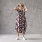 Damen Kleid Avantgarde Viskose Marine/Rose, Ballonschnitt, ärmellos, Flügeltaschen, Oversize große Größen – AKH Fashion