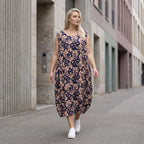 Damen Kleid Avantgarde Viskose Marine/Rose, Ballonschnitt, ärmellos, Flügeltaschen, Oversize große Größen – AKH Fashion