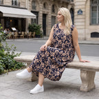 Damen Kleid Avantgarde Viskose Marine/Rose, Ballonschnitt, ärmellos, Flügeltaschen, Oversize große Größen – AKH Fashion