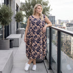 Damen Kleid Avantgarde Viskose Marine/Rose, Ballonschnitt, ärmellos, Flügeltaschen, Oversize große Größen – AKH Fashion