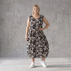 Damen Kleid Avantgarde Viskose Schwarz/Ecru, Ballonschnitt, Oversize große Größen – AKH Fashion