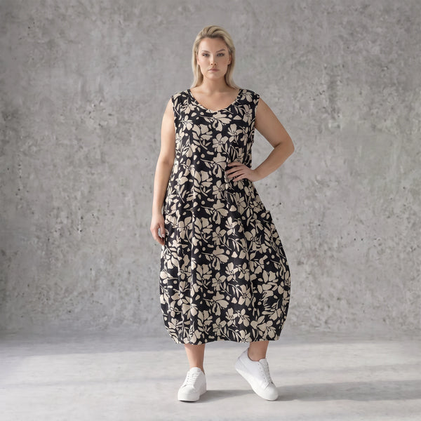 Damen Kleid Avantgarde Viskose Schwarz/Ecru, Ballonschnitt, Oversize große Größen – AKH Fashion