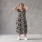 Damen Kleid Avantgarde Viskose Schwarz/Ecru, Ballonschnitt, Oversize große Größen – AKH Fashion