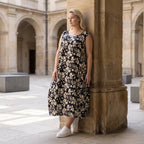 Damen Kleid Avantgarde Viskose Schwarz/Ecru, Ballonschnitt, Oversize große Größen – AKH Fashion