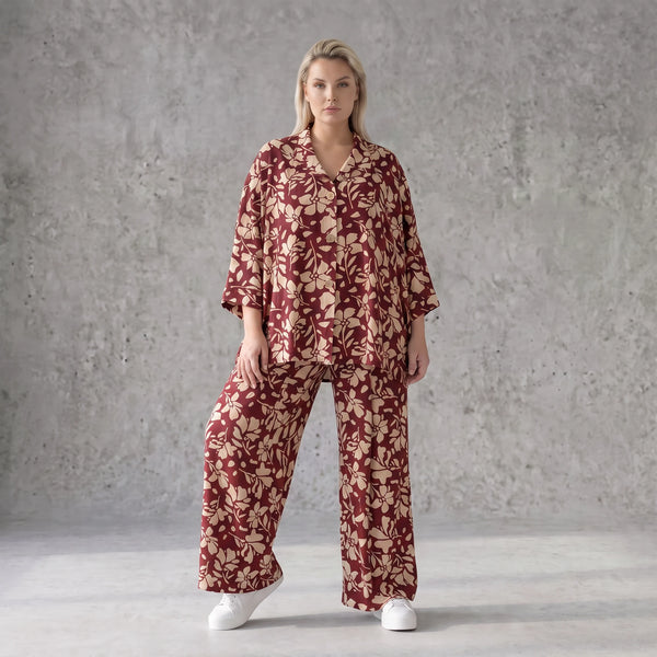 Damen Hose Avantgarde Viskose Weinrot/Rose, Ballonschnitt, Elastikbund, Oversize große Größen – AKH Fashion