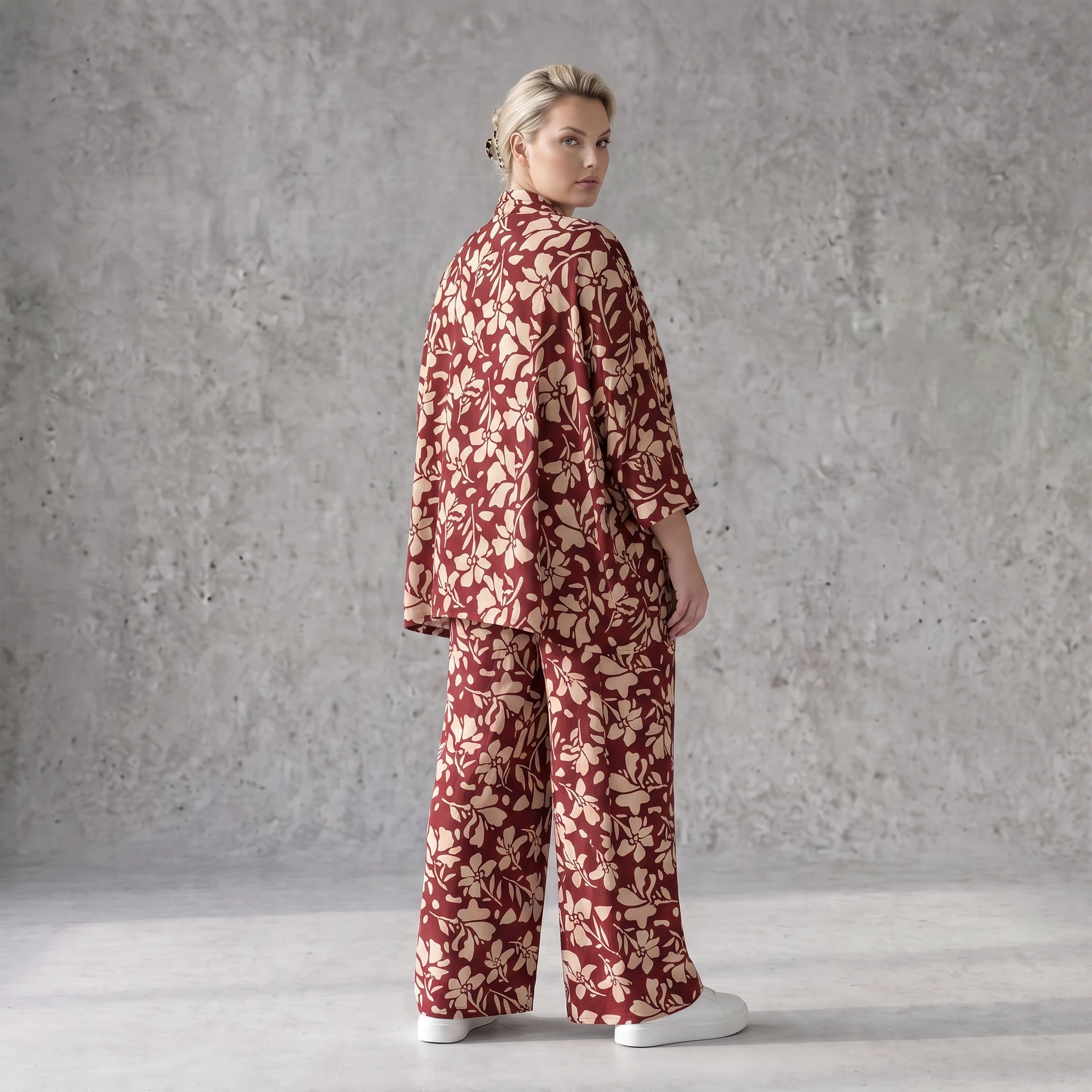 Damen Hose Avantgarde Viskose Weinrot/Rose, Ballonschnitt, Elastikbund, Oversize große Größen – AKH Fashion